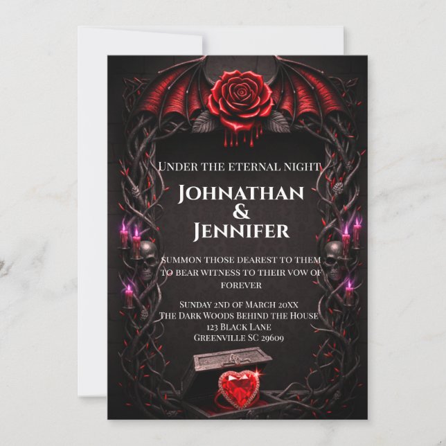 Invitación Boda de Romance Oscuro de Vampire Gothic de Noche  (Anverso)