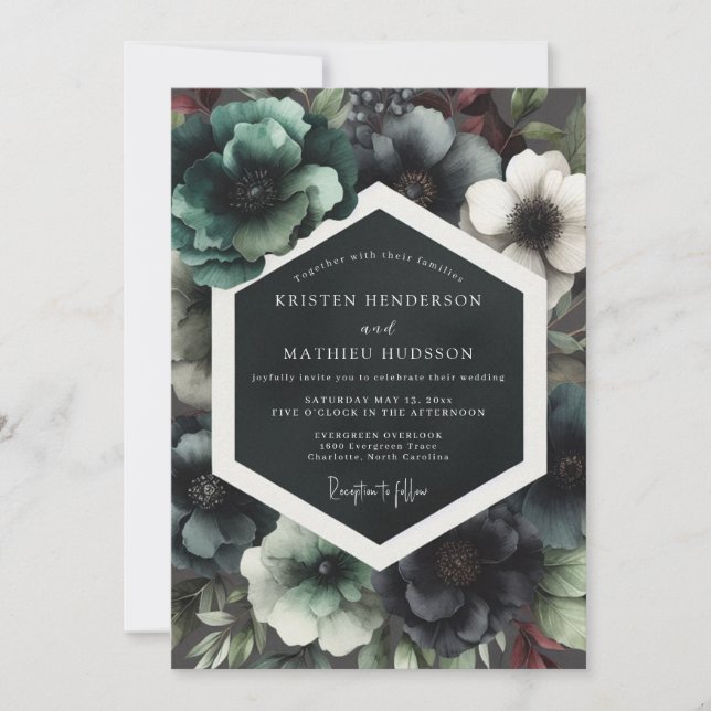 Invitación Boda de Romance Oscuro Granate (Anverso)