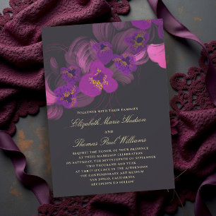 Invitación Boda de Romance Oscuro y Audaz Orquídea Dorada Púr
