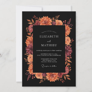Invitación Boda de Romance Otoñal con Floral Granate