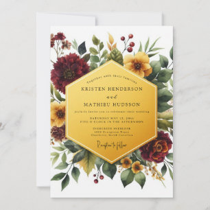 Invitación Boda de Romance Otoñal con Floral Rojo Intenso