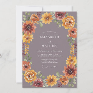 Invitación Boda de Romance Otoñal Flor de Borgoña