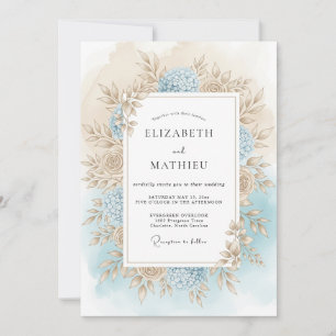 Invitación Boda de Romance Otoñal Floral Azul