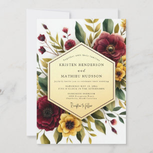 Invitación Boda de Romance Otoñal Floral Granate