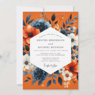 Invitación Boda de Romance Otoñal Floral Rosado