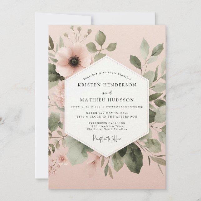 Invitación Boda de Romance Otoñal Floral Rosado (Anverso)