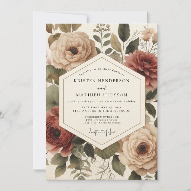 Invitación Boda de Romance Otoñal Floral Rosado (Anverso)