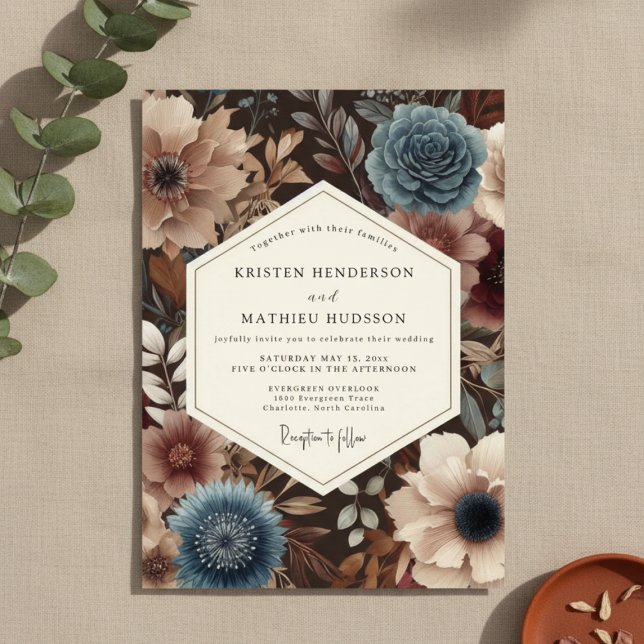 Invitación Boda de Romance Otoñal Floral Verde Azul (Subido por el creador)