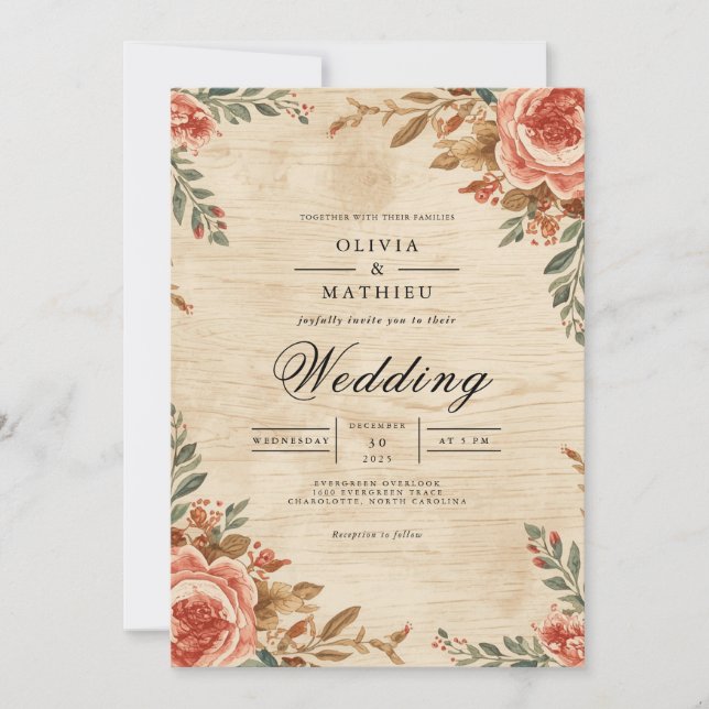 Invitación Boda de Romance Rústico Floral Ageto (Anverso)