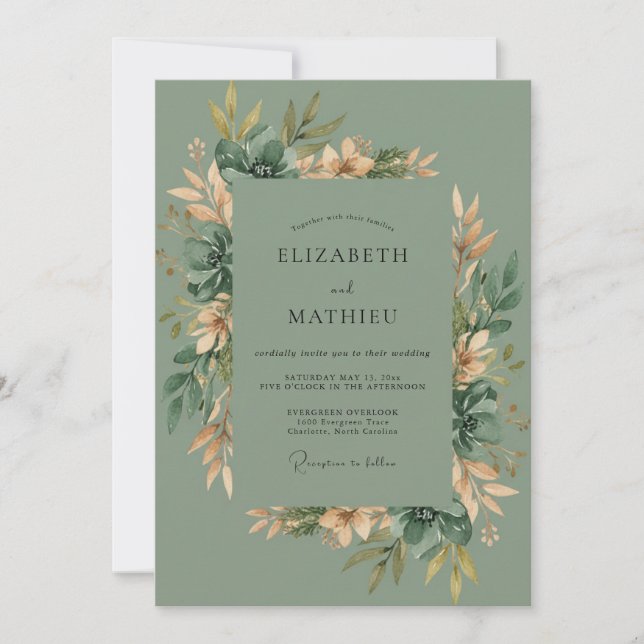 Invitación Boda de Romance Verde Salvia (Anverso)