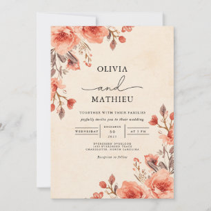 Invitación Boda de romántico floral de Apricot suave