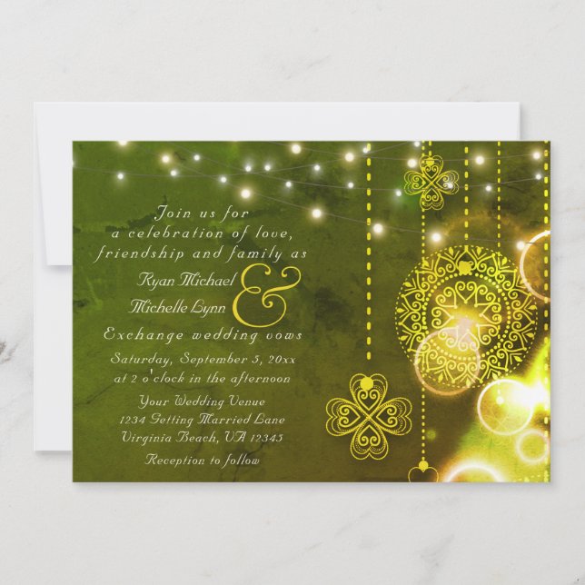 Invitación Boda de Ropa Celta y Luces de Cadena (Anverso)