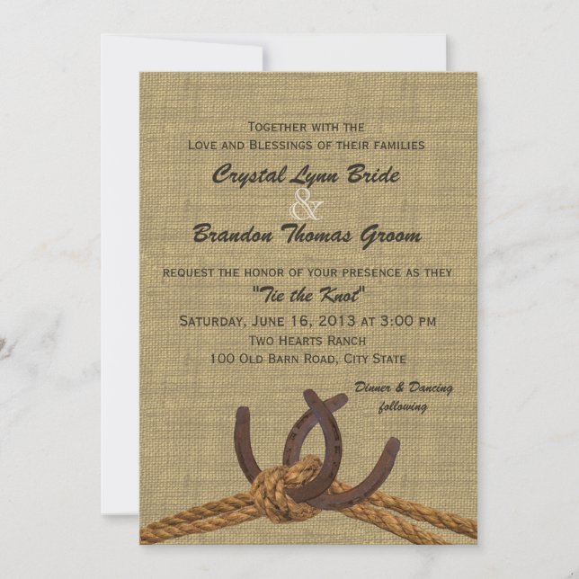 Invitación Boda de Rope Occidental y Horseshoes (Anverso)