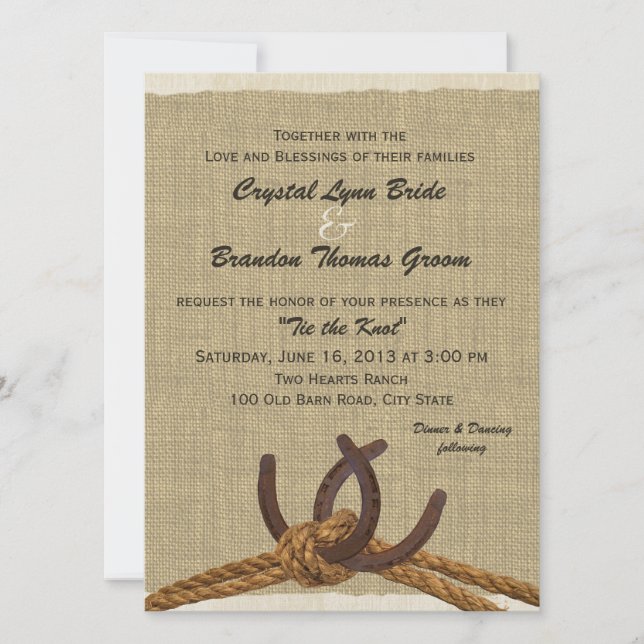 Invitación Boda de Rope y Horse Shoes (Anverso)