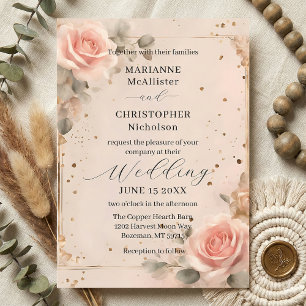 Invitación Boda de Rosa Acuarela Rosa Romántico