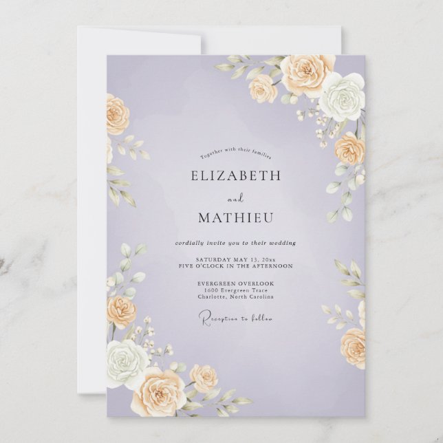 Invitación Boda de Rosa Albaricoque Lila (Anverso)