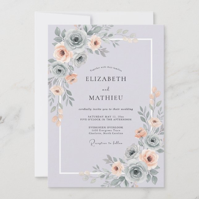 Invitación Boda de Rosa Albaricoque Violeta Polvorienta (Anverso)