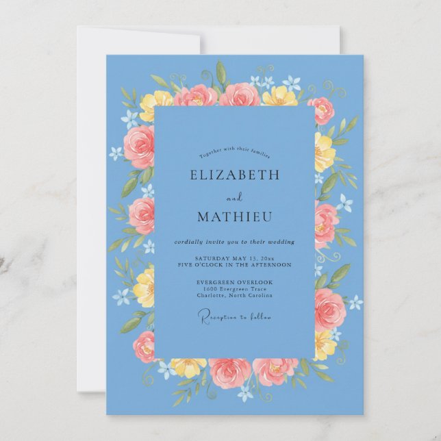 Invitación Boda de Rosa Amarilla Azure (Anverso)