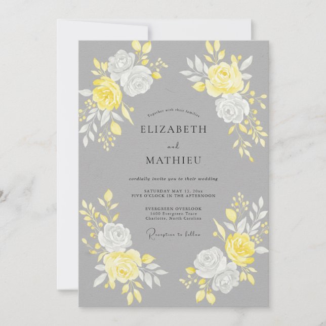 Invitación Boda de Rosa Amarilla Carbón (Anverso)