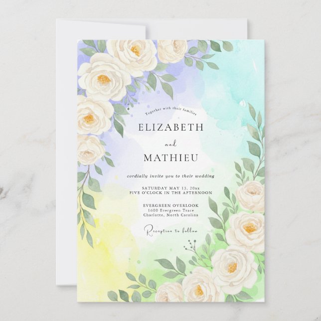 Invitación Boda de Rosa Amarilla Crema (Anverso)