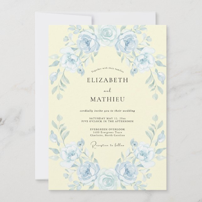 Invitación Boda de Rosa Amarilla Cremosa (Anverso)