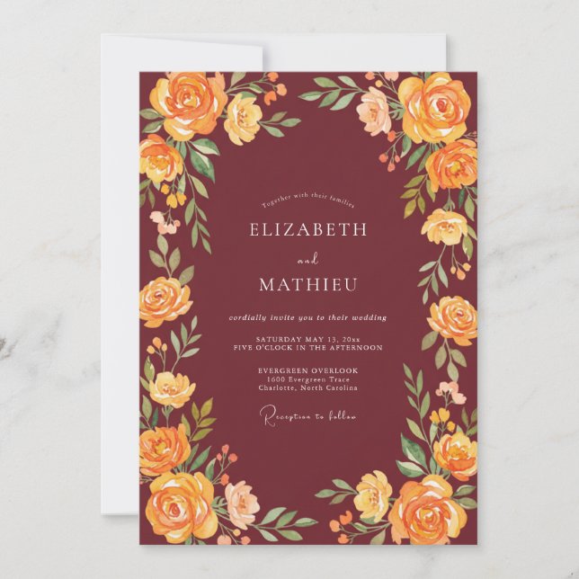 Invitación Boda de Rosa Amarilla de Borgoña (Anverso)
