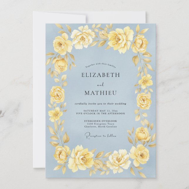 Invitación Boda de Rosa Amarilla de Centaurea (Anverso)
