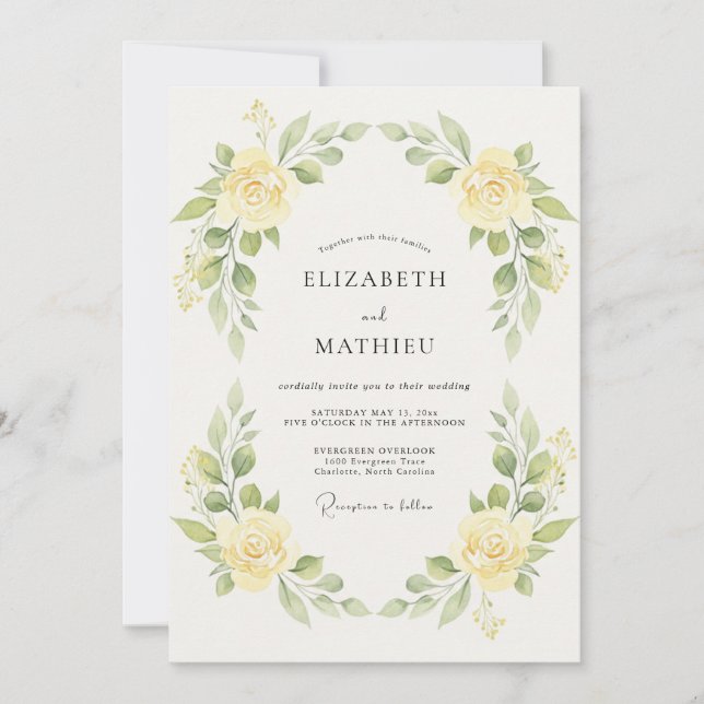 Invitación Boda de Rosa Amarilla Limón (Anverso)