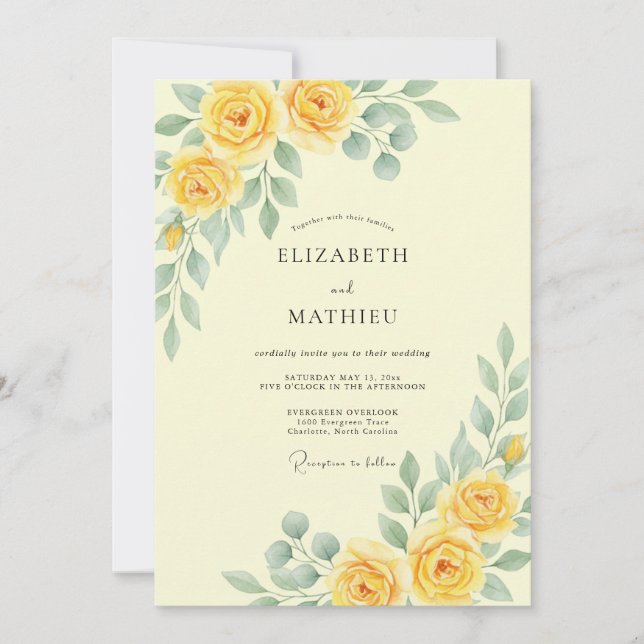 Invitación Boda de Rosa Amarilla Mantequilla (Anverso)