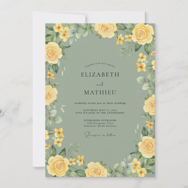 Invitación Boda de Rosa Amarilla Musgo (Anverso)