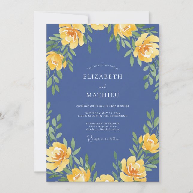 Invitación Boda de Rosa Amarilla Pizarra (Anverso)