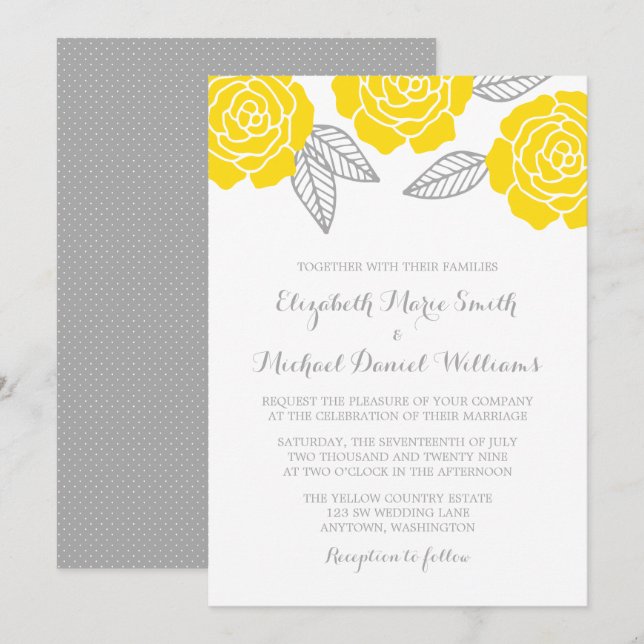 Invitación Boda de Rosa amarillo y gris moderno (Anverso / Reverso)