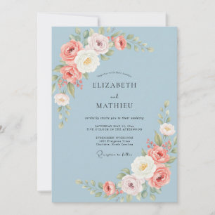 Invitación Boda de Rosa Antigua Azul Polvo