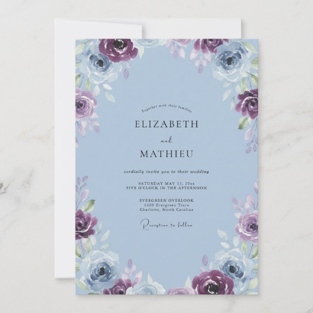 Invitación Boda de Rosa Antigua Ciruela Periwinkle (Anverso)