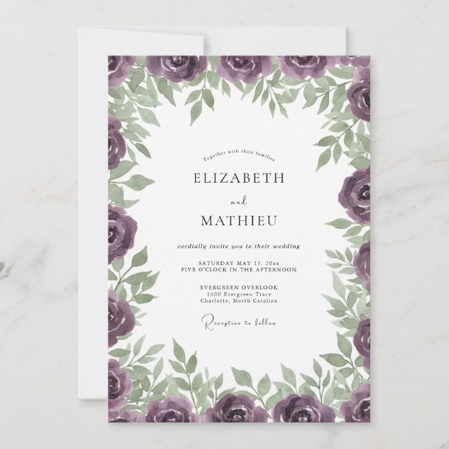 Invitación Boda de Rosa Antigua Ciruela Profunda (Anverso)