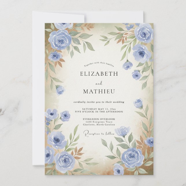 Invitación Boda de Rosa Antigua Periwinkle (Anverso)