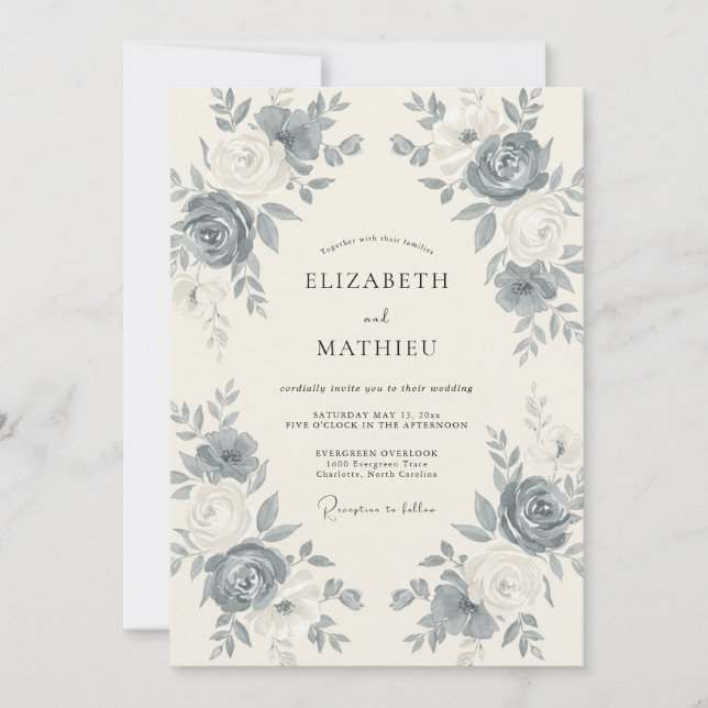 Invitación Boda de Rosa Antigua Pizarra de Acero (Anverso)