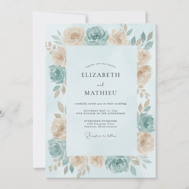 Invitación Boda de Rosa Aqua Cream (Anverso)