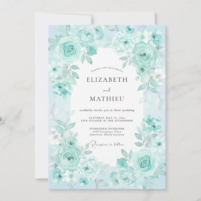 Invitación Boda de Rosa Aqua Mint (Anverso)
