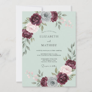 Invitación Boda de Rosa Atractiva Borgoña