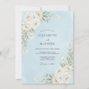Invitación Boda de Rosa Azul Celeste