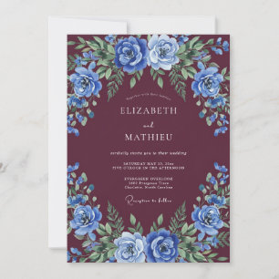 Invitación Boda de Rosa Azul Lujosa Borgoña