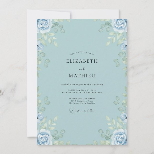 Invitación Boda de Rosa Azul Polvo (Anverso)