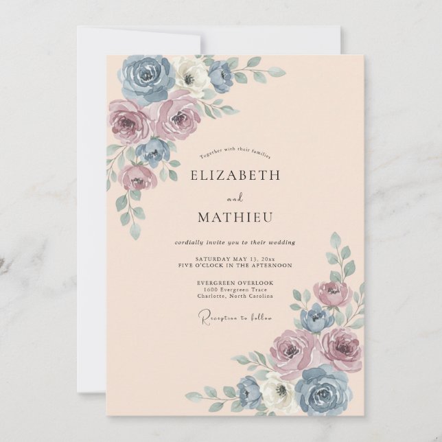 Invitación Boda de Rosa Azul Polvorienta (Anverso)