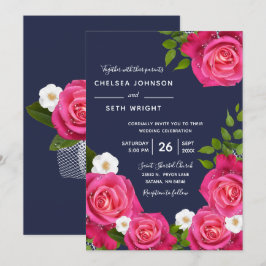 Invitación Boda de rosa azul y azul medianoche