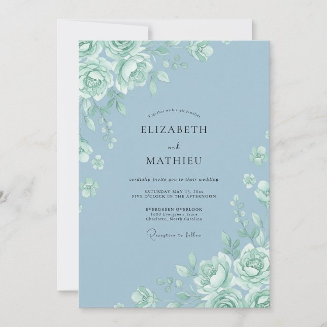 Invitación Boda de Rosa Azure Polvorienta (Anverso)