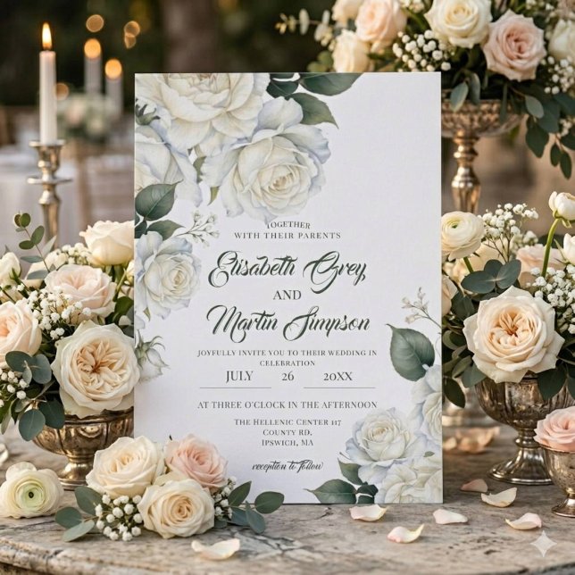 Invitación Boda de Rosa Blanca Acuarela (Subido por el creador)
