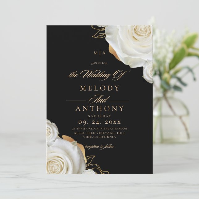 Invitación Boda de Rosa Blanca Chic Moderna  (Anverso de pie)