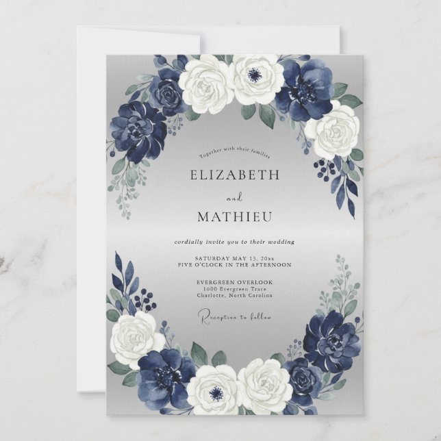 Invitación Boda de Rosa Blanca de Bosque a Medianoche (Anverso)