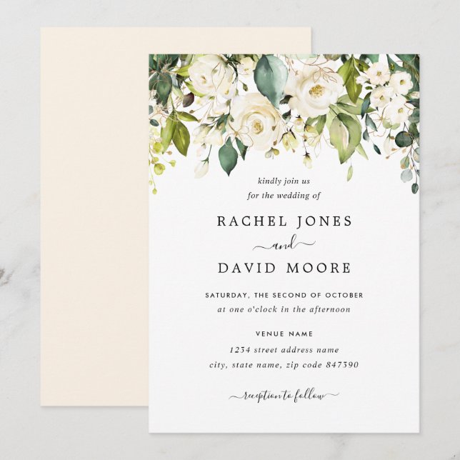 Invitación Boda de Rosa Blanca de Oro (Anverso / Reverso)